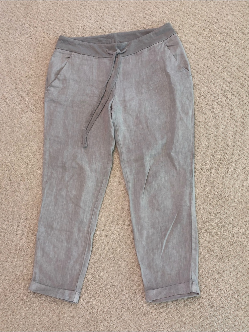 Lucky Brand Cropped Drawstring Linen Pants in Taupe